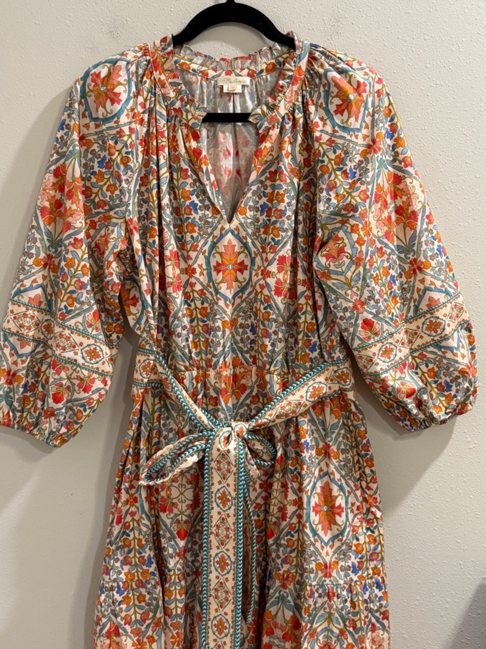 Shoshanna Size 10 Floral Maxi Dress Belted Puff Sleeve Peasant Cottagecore - Picture 6 of 6